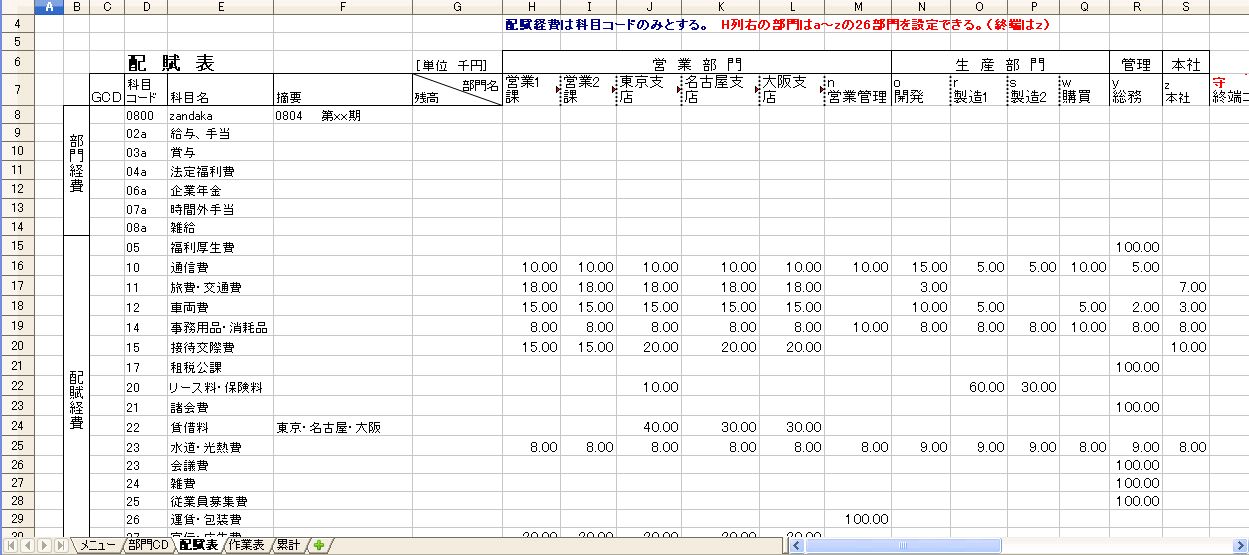 部門別経費 人件費 減価償却費がexcel エクセル で計算できます